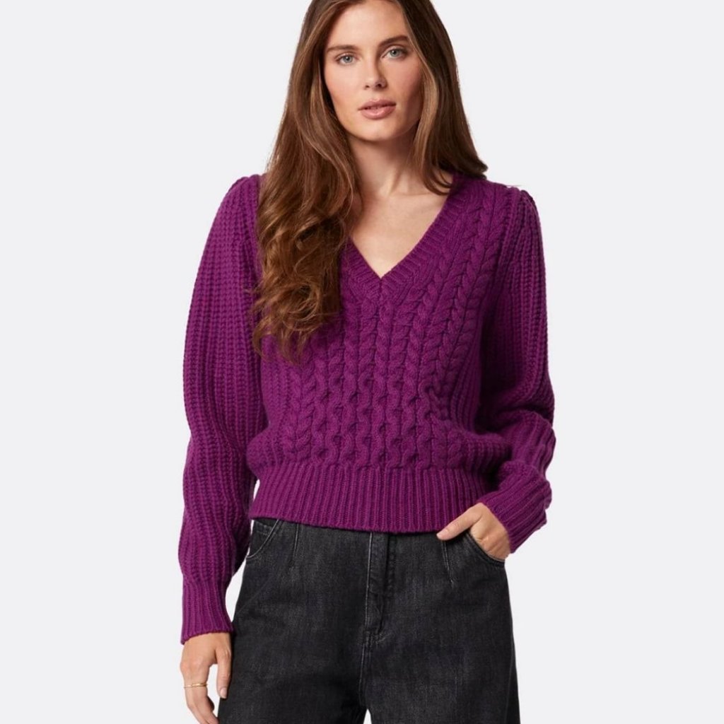 New Joie Menara Wool Cable Sweater V-Neck Purple Phlow S, X L Msrp $348